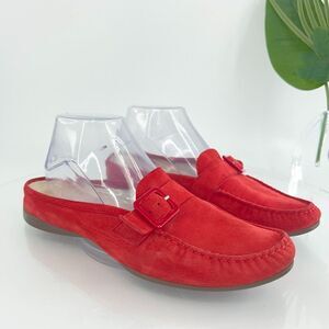 AGL Italy Women's Mules Size 39.5 9.5 Red Suede Slip On Flat Shoes Buckle
